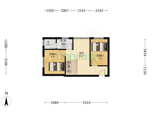 碧澳雅苑 2室1厅1卫 54平方