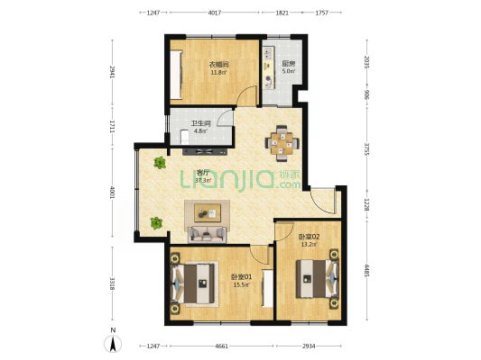 听海新居 2室1厅1卫 110平方