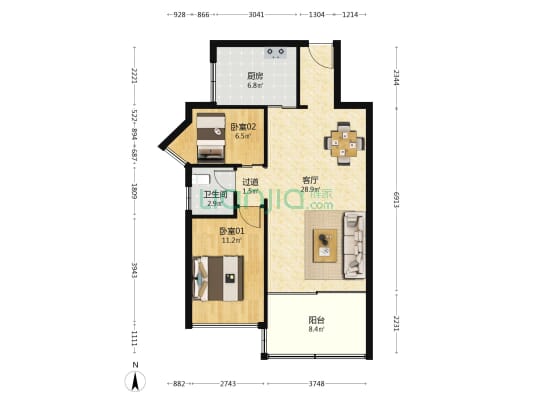 金海花园 2室1厅1卫 75平方