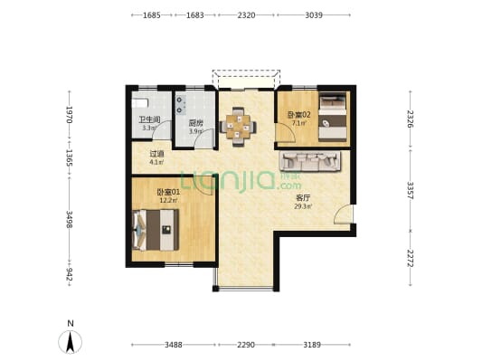 农牧小区 2室1厅1卫 71平方