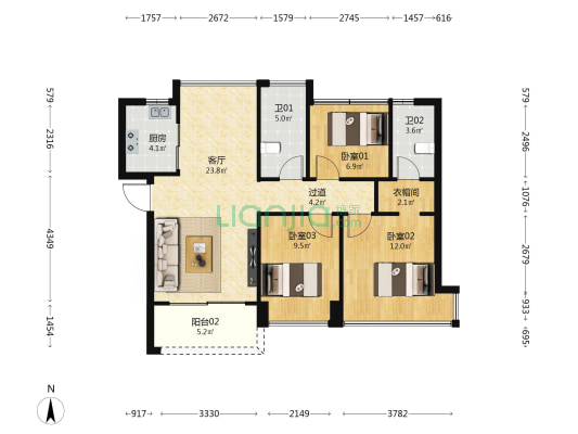 颐安·雍悦华府 3室1厅2卫 96平方