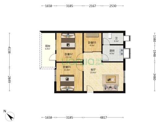 恩上路一巷11号 3室1厅1卫 68平方