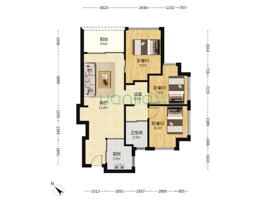 万科金域学府 3室1厅1卫 78平方