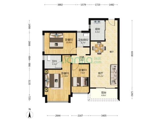 深铁懿府二期 3室1厅2卫 97平方