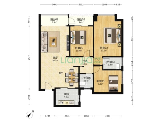 越秀·和樾府 3室1厅2卫 115平方