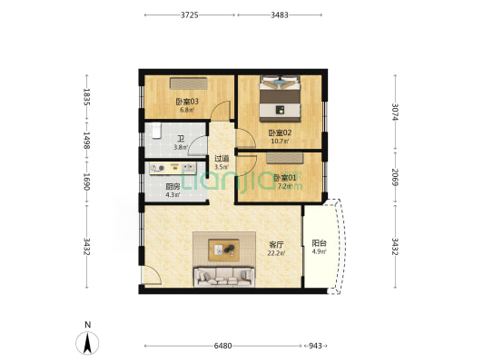 金桂苑 3室1厅1卫 83平方