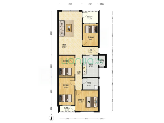 永乐楼 4室1厅2卫 127平方