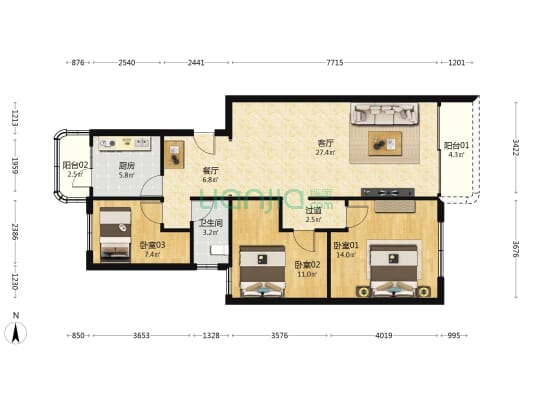 35区住宅楼 3室2厅1卫 99平方