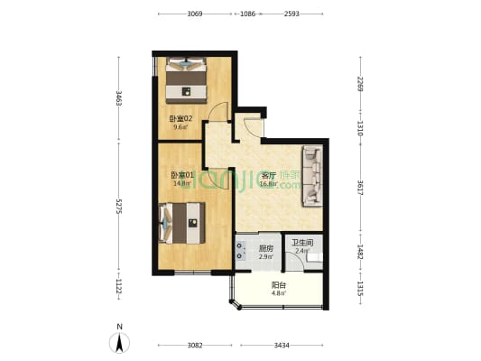 中饰大厦 2室1厅1卫 61平方