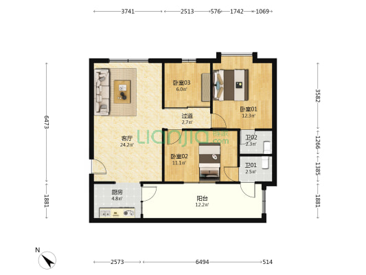 嘉辉豪庭 3室1厅2卫 81平方