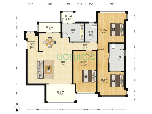 岭南天地御苑 3室1厅2卫 170平方