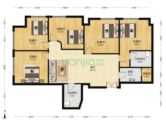 报业大厦 5室1厅2卫 190平方