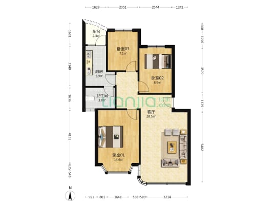 鹤祥苑 3室1厅1卫 89平方
