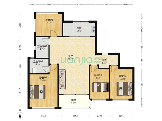 华发滨江府 4室1厅2卫 130平方