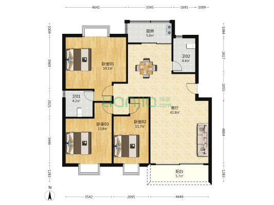 同华路2号小区 3室1厅2卫 122平方