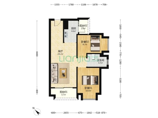 华润置地未来城 2室1厅1卫 83平方
