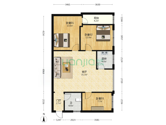 建设南路（北滘） 3室1厅1卫 99平方