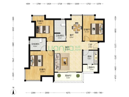 福瑞阁 3室2厅2卫 121平方