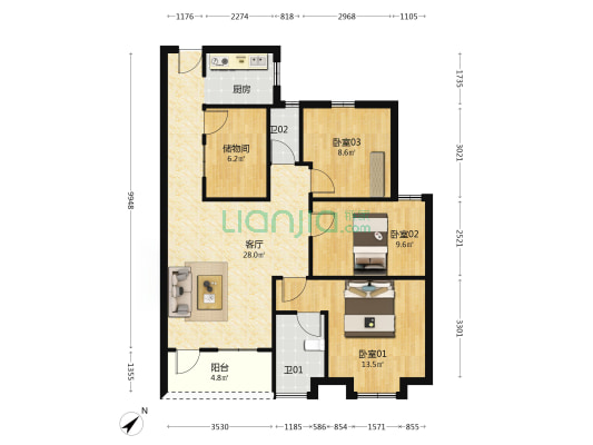 金富楼 3室1厅2卫 106平方