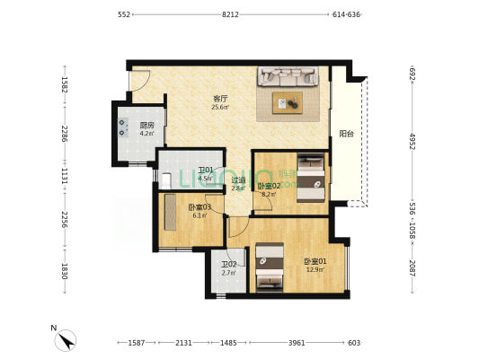世茂弘阳绿岛湖公馆 3室1厅2卫 93平方