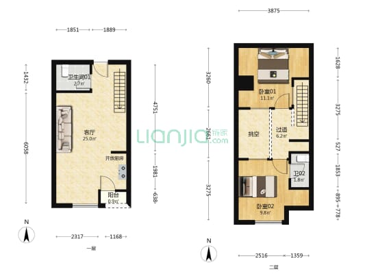 辉煌时代大厦 2室1厅2卫 48平方