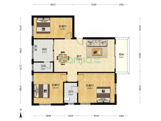 高基街 3室1厅2卫 119平方