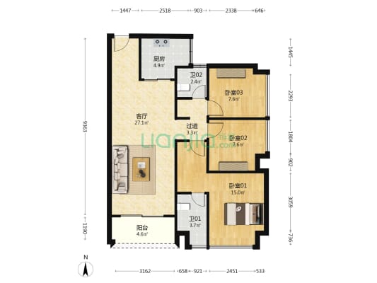 臻湾云庭 3室1厅2卫 95平方