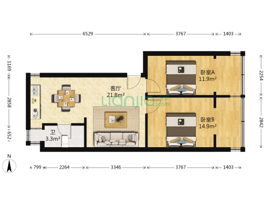 云南省地矿综合经营公司宿舍 2室1厅1卫 49平方