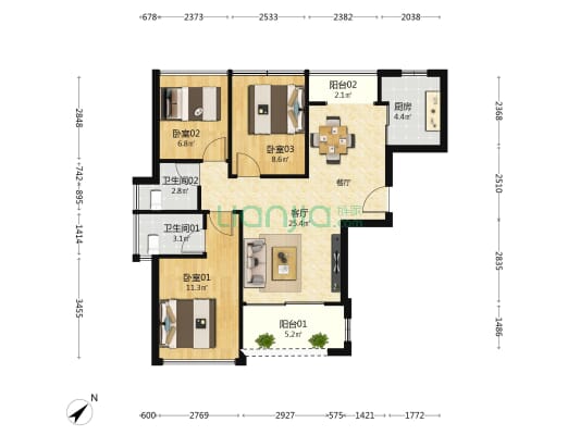 玖玖颂阁 3室1厅2卫 89平方