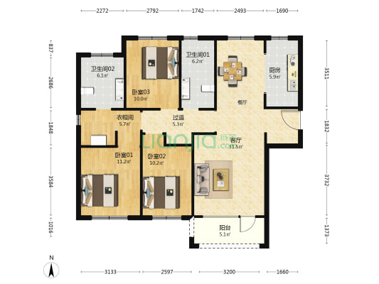 月伴湾 3室1厅2卫 127平方