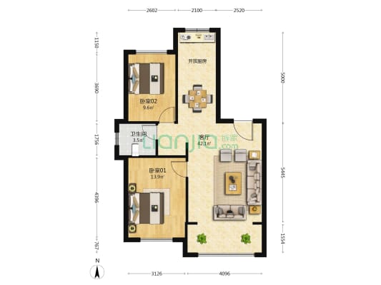 锦绣华府 2室1厅1卫 87平方