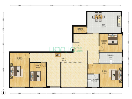 辽河石油勘探局家属楼 4室1厅2卫 208平方