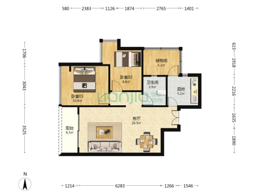 香格丽苑 2室1厅1卫 79平方