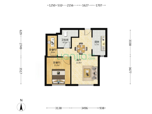 万科海港城1期 2室1厅1卫 67平方