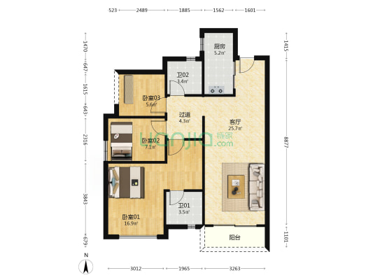 保利中交大都汇一期 3室1厅2卫 99平方