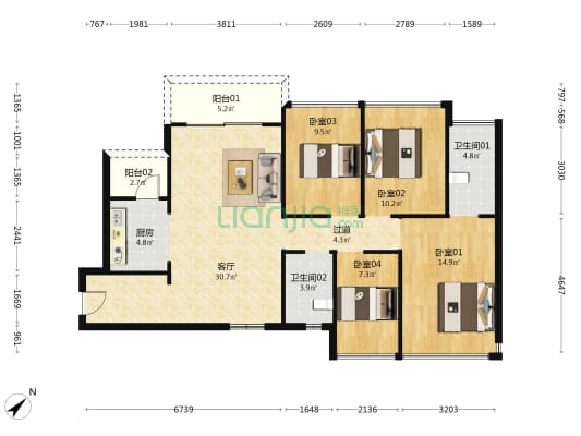 益田御龙华府 4室1厅2卫 122平方