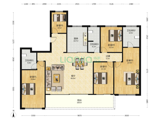 庆樾上府 5室1厅3卫 208平方
