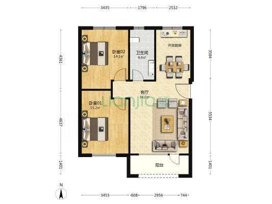 鼎盛紫麟苑 2室1厅1卫 89平方