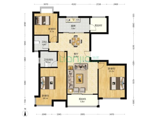 镜湖花园 3室1厅2卫 123平方