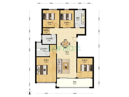 翡翠四季 4室1厅2卫 117平方