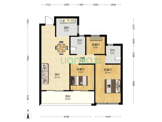 沥瑞府 3室1厅2卫 100平方