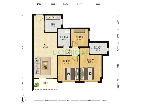 季华正荣府 3室1厅2卫 93平方