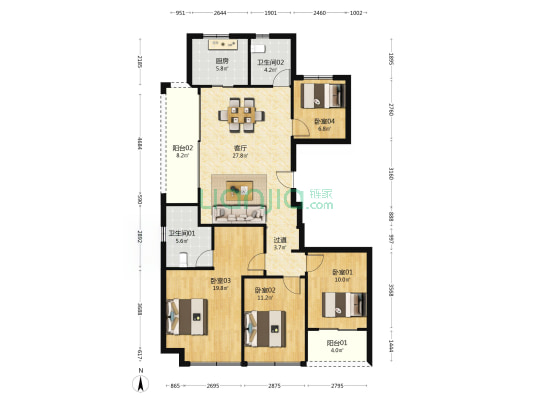 滨江兴耀江翠轩 4室1厅2卫 138平方