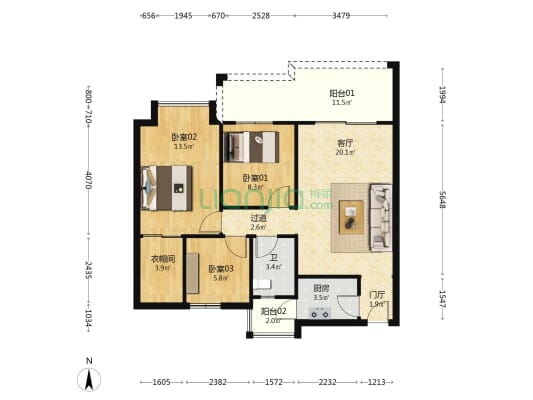 康美斯 3室1厅1卫 84平方
