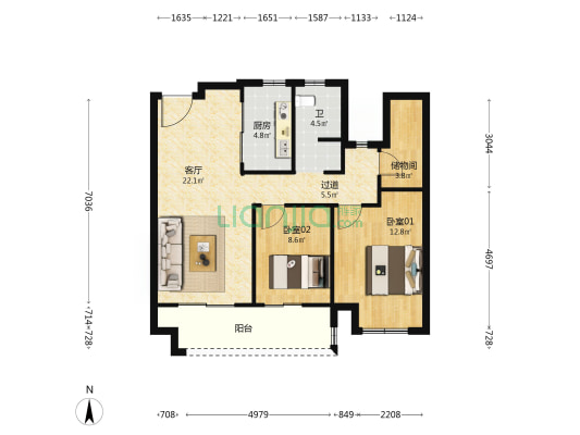 银城云溪庭 2室1厅1卫 89平方