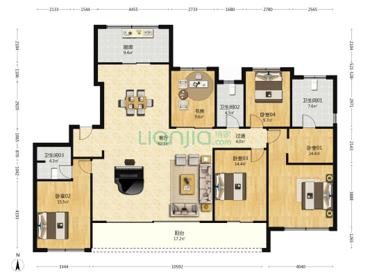 滨汇府 5室1厅3卫 217平方