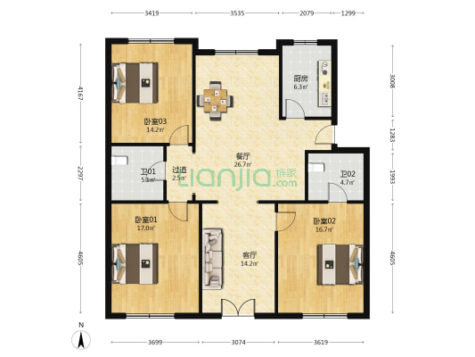 安利四村 3室2厅2卫 132平方