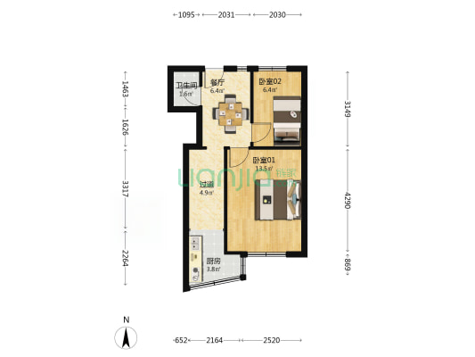 锦江园（西北路绿波商圈） 2室1厅1卫 51平方
