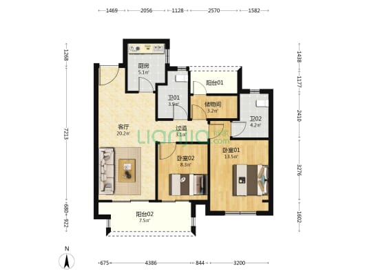 华发未来城 2室1厅2卫 98平方