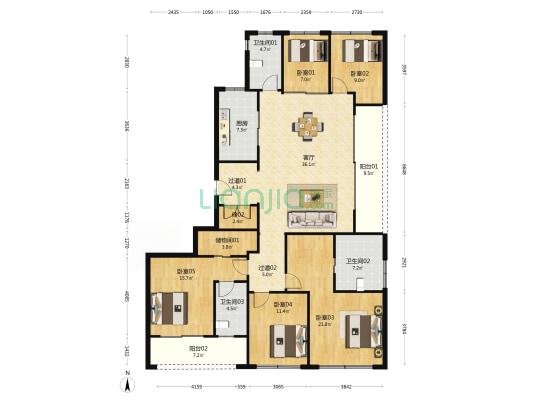 滨江天澜美境 5室1厅3卫 199平方
